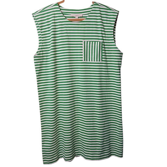 LOFT Green and White Striped Midi Dress - NWT - Picture 1 of 7